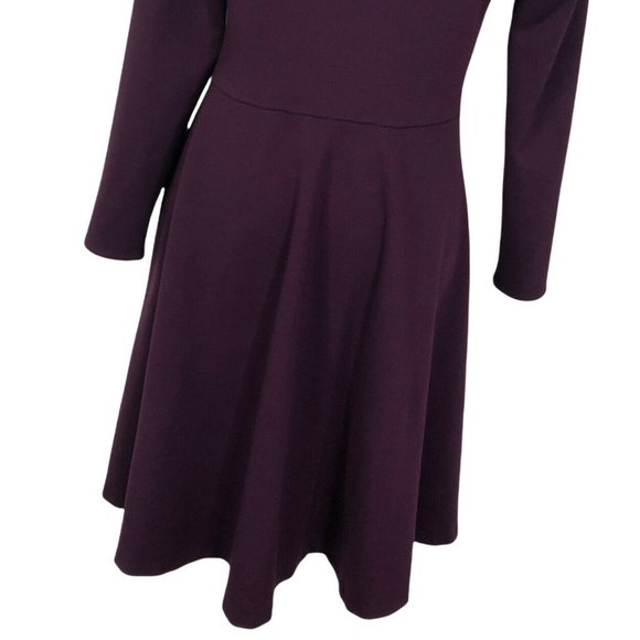 T Tahari Womens 12 Large Mock Neck Long Sleeves Fit & Flare Dress Purple Ponte - Picture 9 of 12